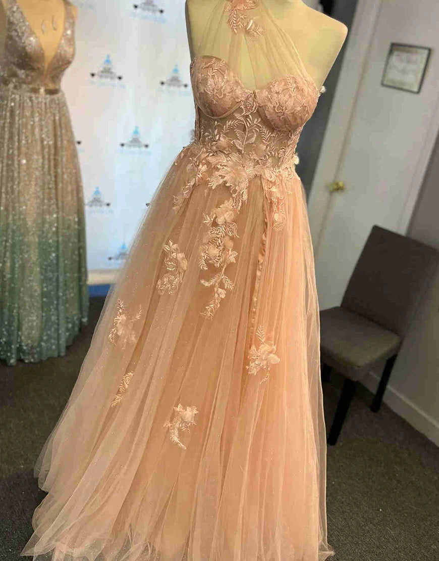 A-Line One-Shoulder Tulle Sleeveless Backless Pleated Prom Dress - Chloe Dress