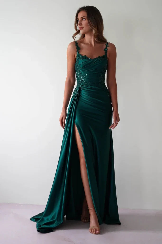 A-Line Sweetheart Satin Sleeveless Floor-Length Evening Gown - Chloe Dress
