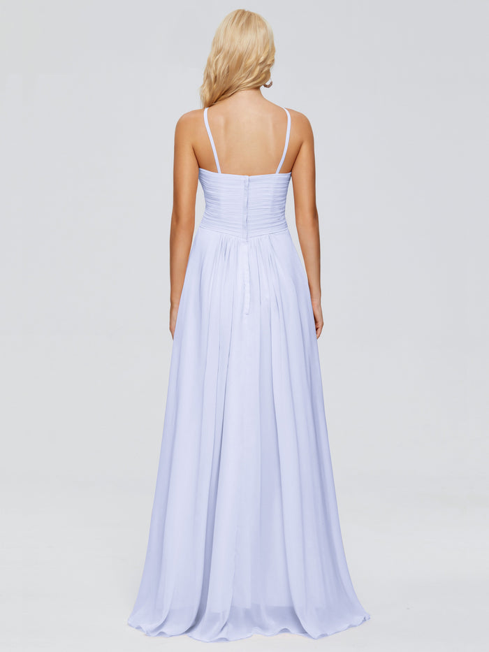 A-Line Spaghetti Strap Chiffon Sleeveless Pleated Floor-Length Wedding Dress - Chloe Dress