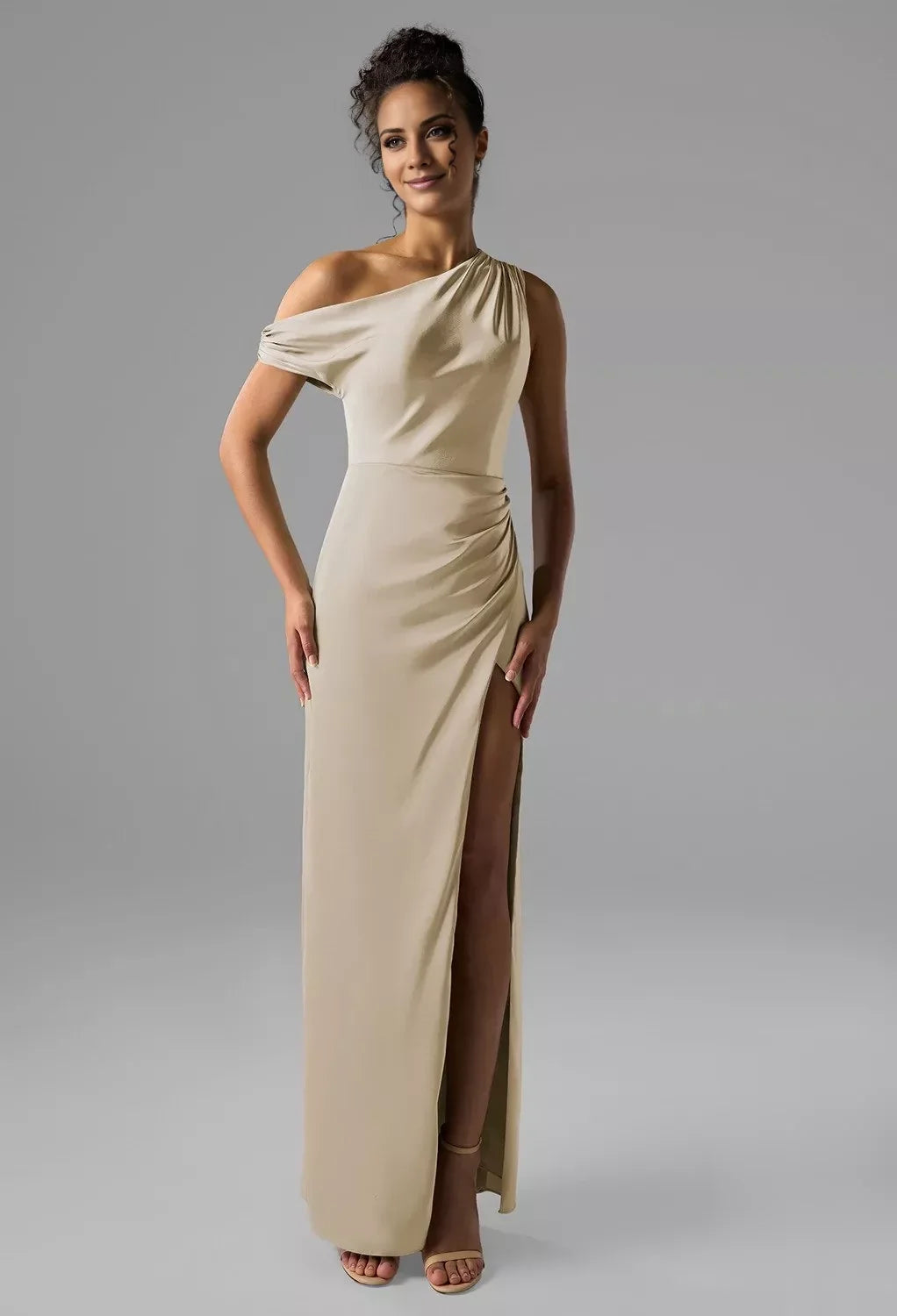 One-Shoulder Sleeveless High Slit Floor-Length Wedding Dress - Chloe Dress