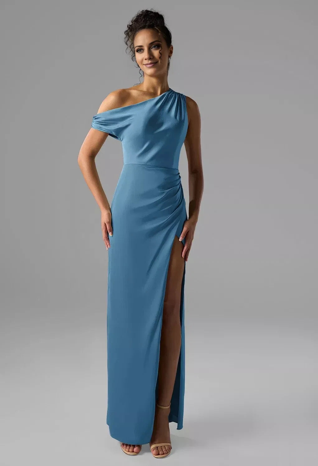 One-Shoulder Sleeveless High Slit Floor-Length Wedding Dress - Chloe Dress