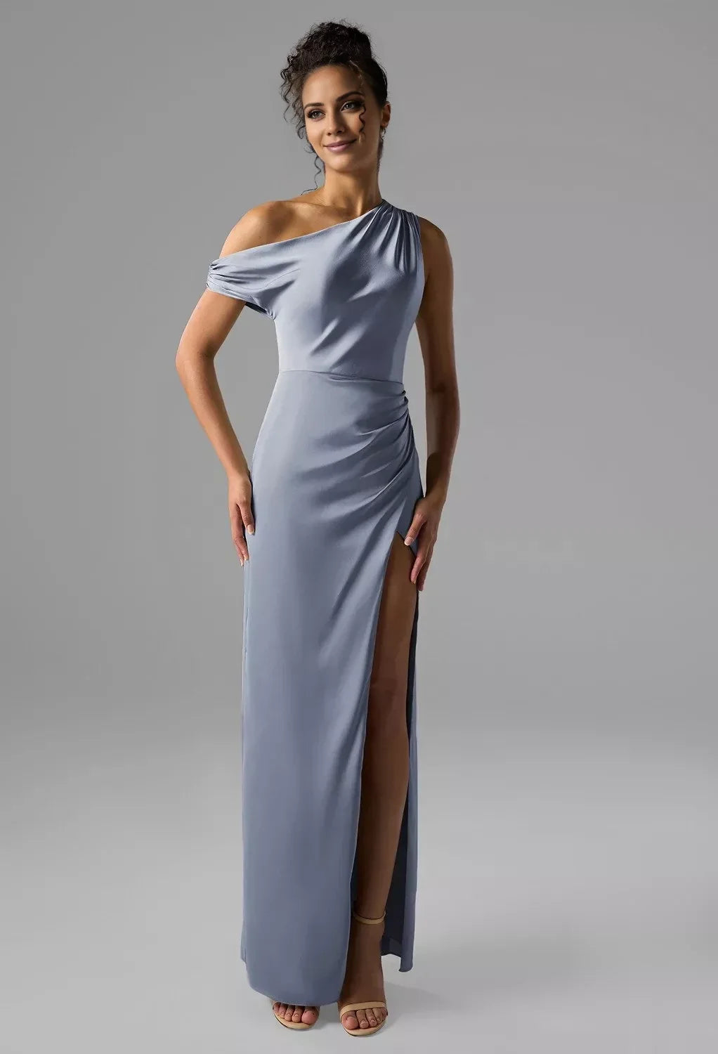 One-Shoulder Sleeveless High Slit Floor-Length Wedding Dress - Chloe Dress