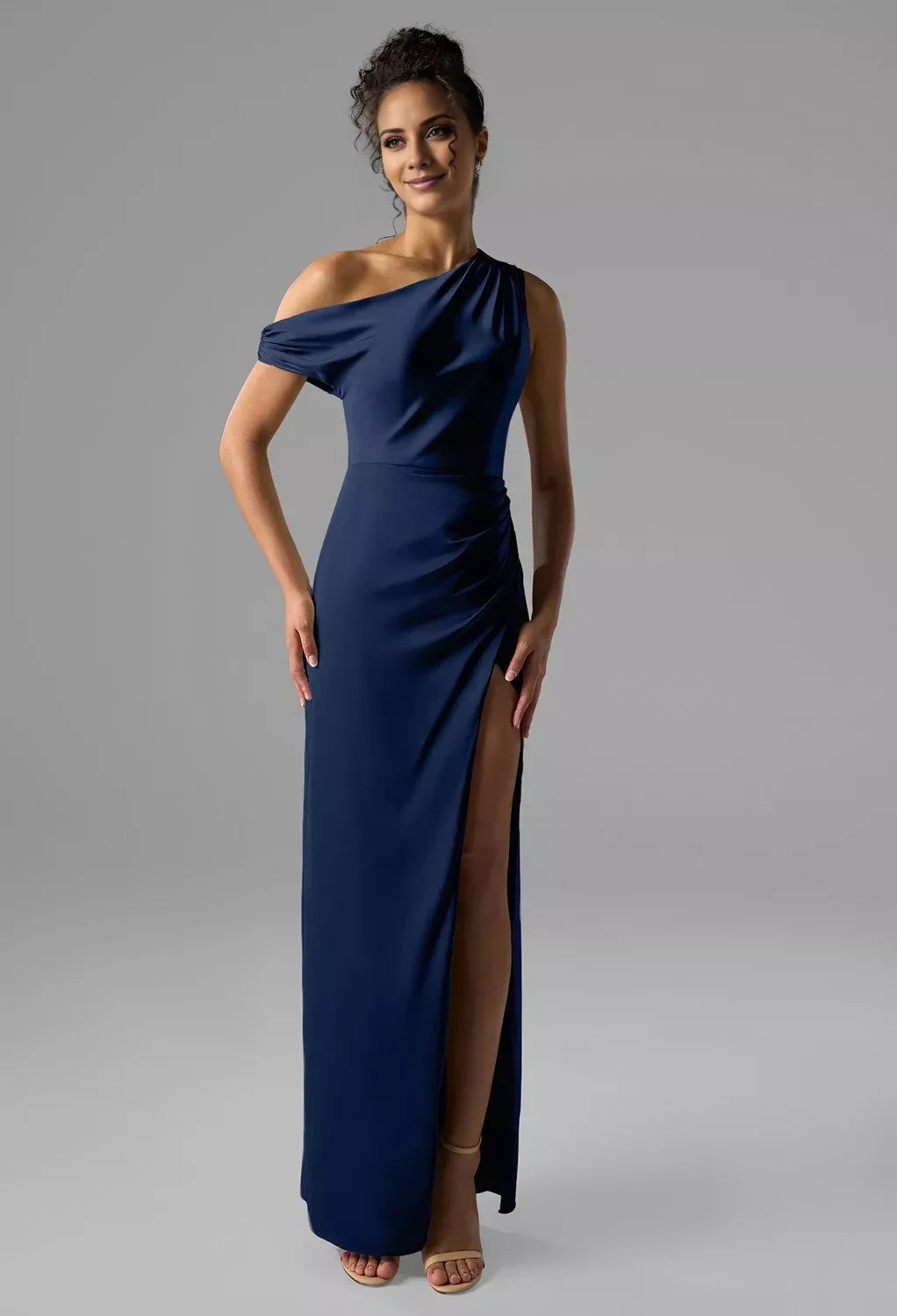 One-Shoulder Sleeveless High Slit Floor-Length Wedding Dress - Chloe Dress