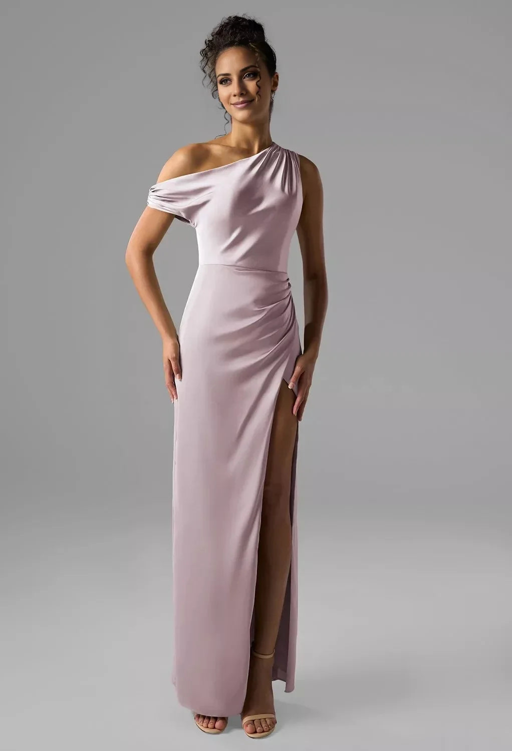 One-Shoulder Sleeveless High Slit Floor-Length Wedding Dress - Chloe Dress