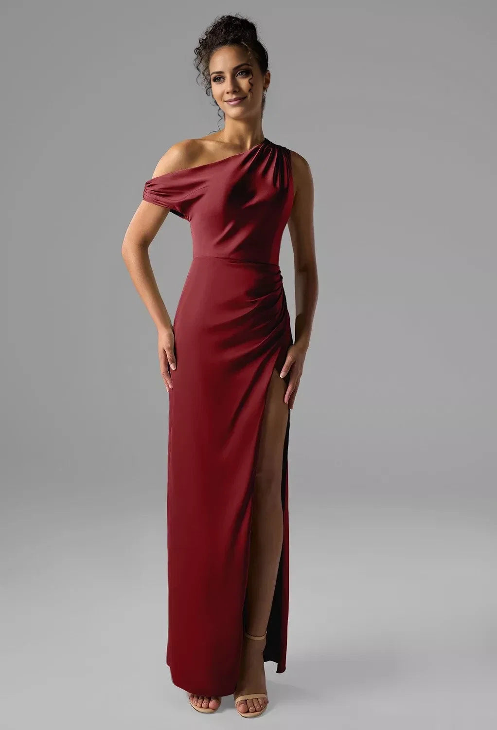 One-Shoulder Sleeveless High Slit Floor-Length Wedding Dress - Chloe Dress