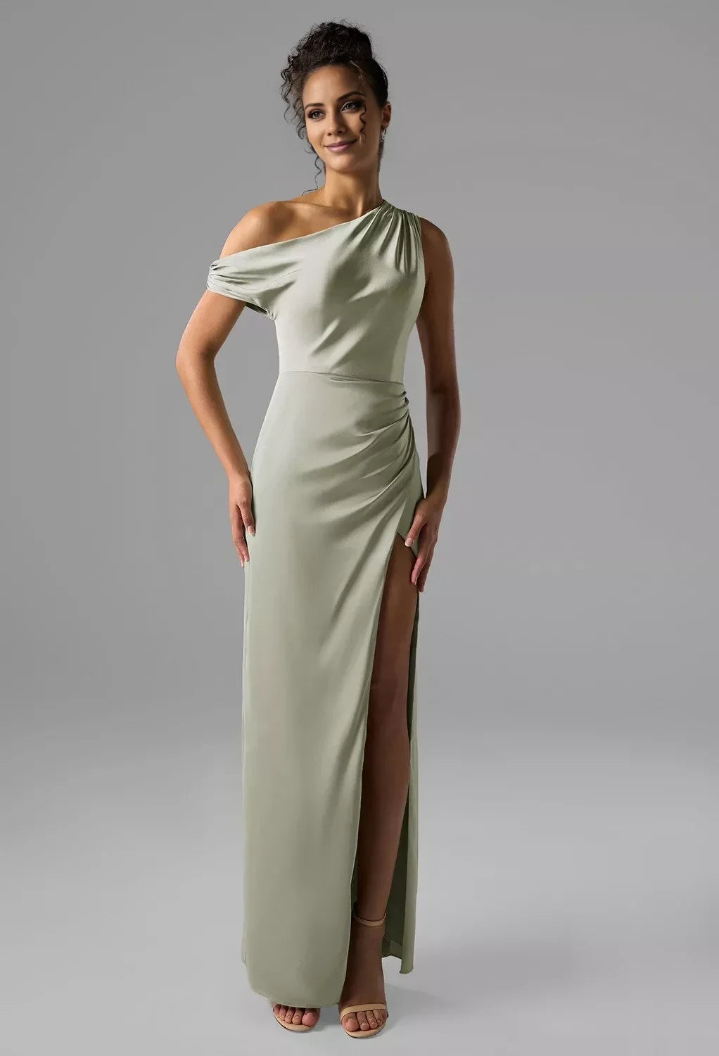 One-Shoulder Sleeveless High Slit Floor-Length Wedding Dress - Chloe Dress