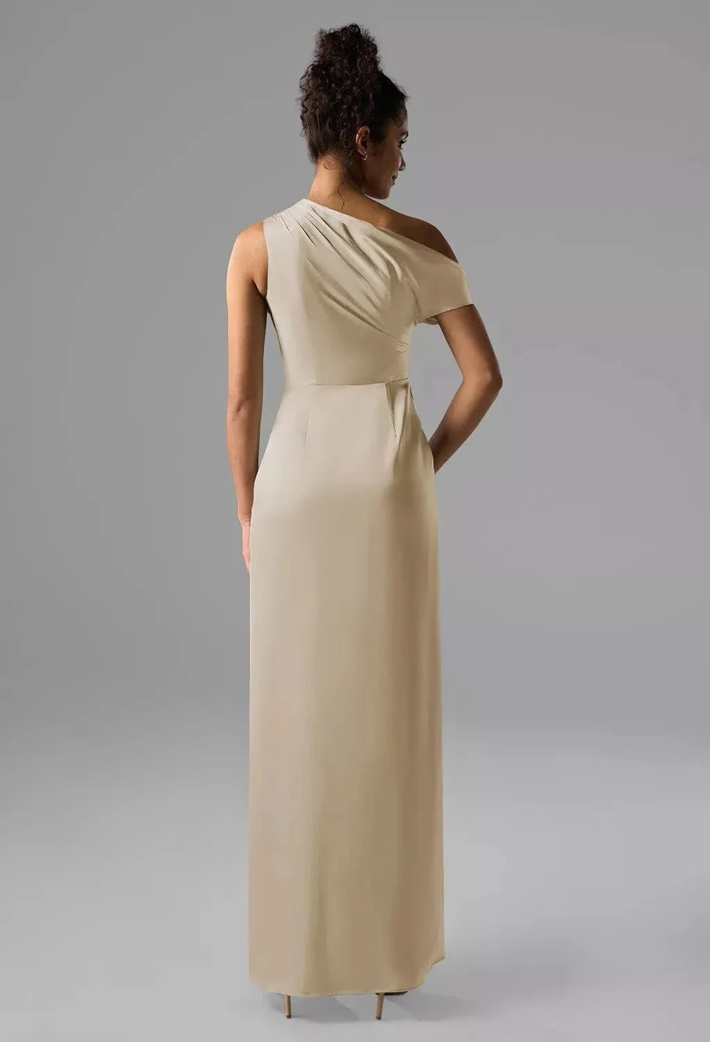 One-Shoulder Sleeveless High Slit Floor-Length Wedding Dress - Chloe Dress