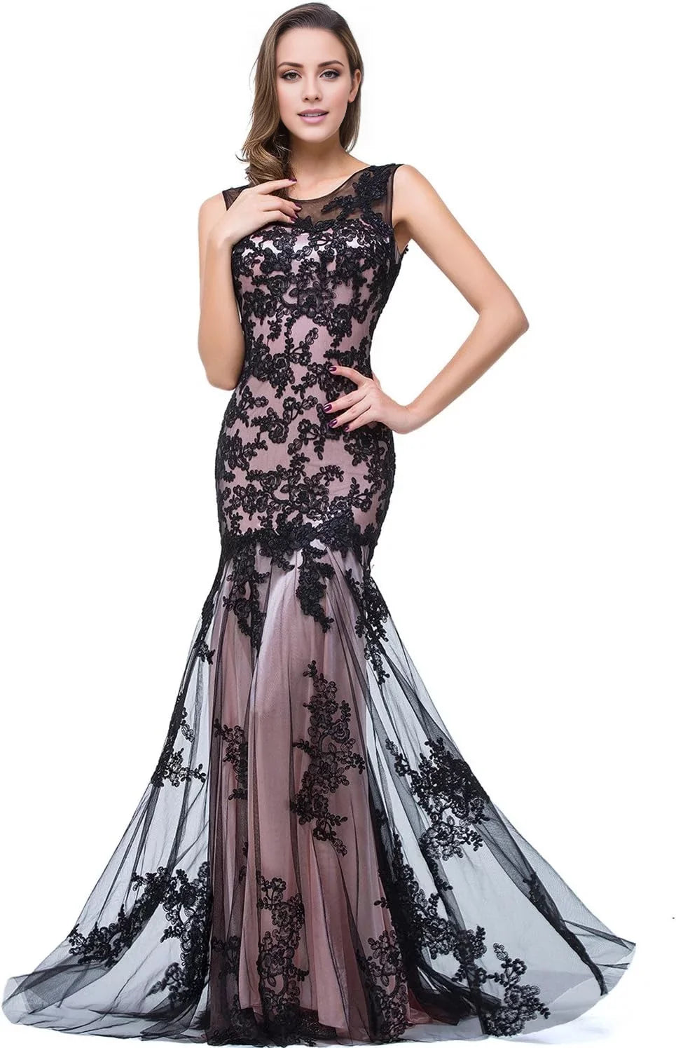 Mermaid Illusion Lace Sleeveless Floor-Length Dress - Chloe Dress