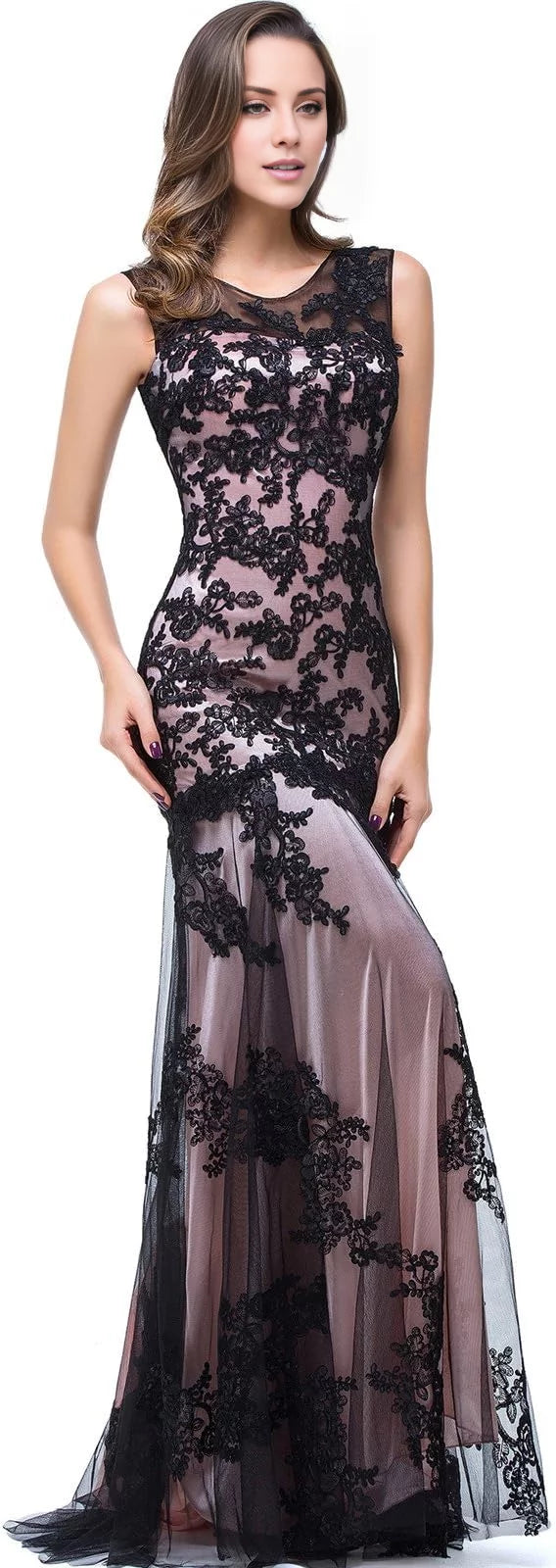 Mermaid Illusion Lace Sleeveless Floor-Length Dress - Chloe Dress