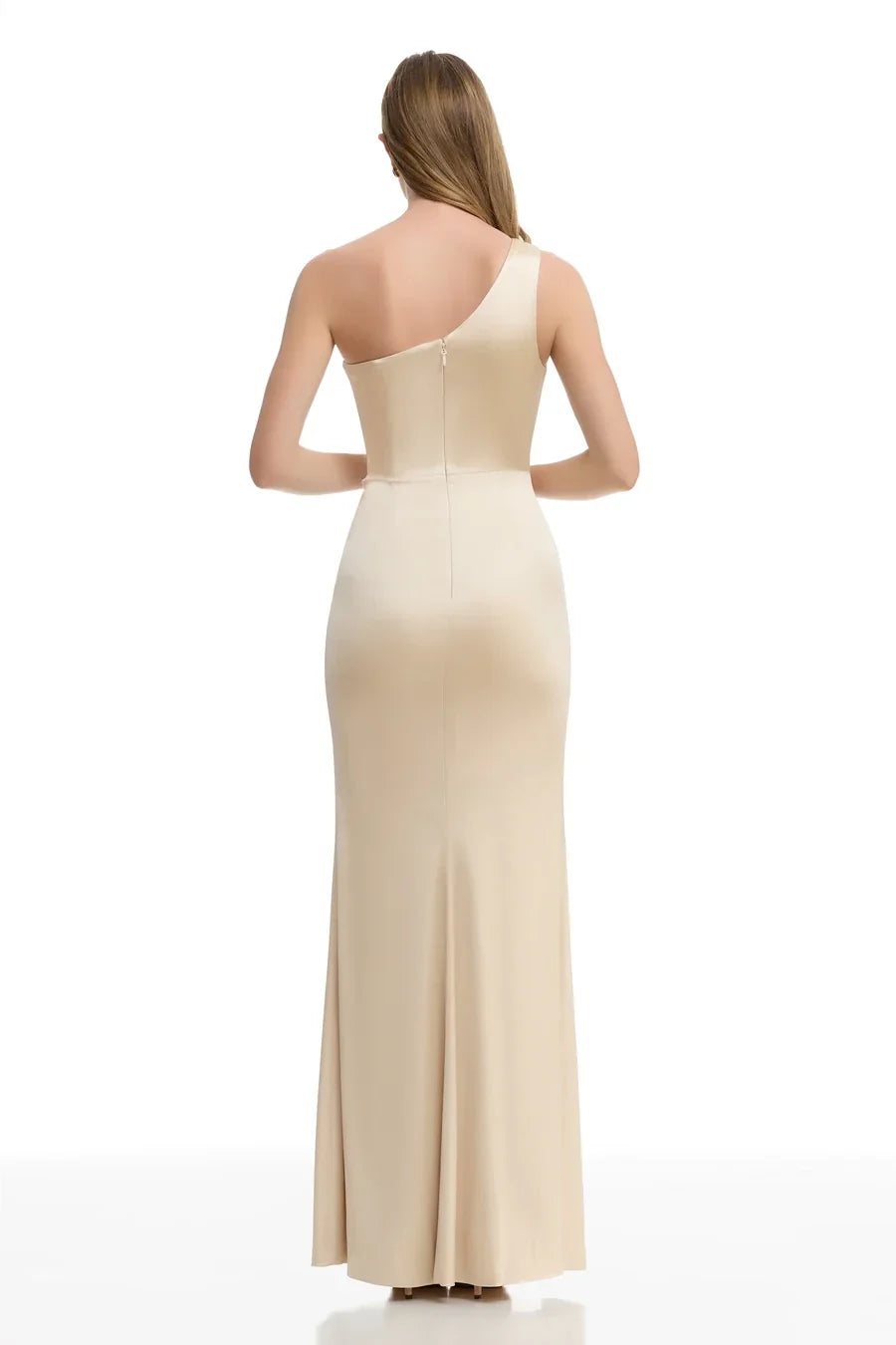 Mermaid One-Shoulder Satin Sleeveless High Slit Floor-Length Evening Dress - Chloe Dress