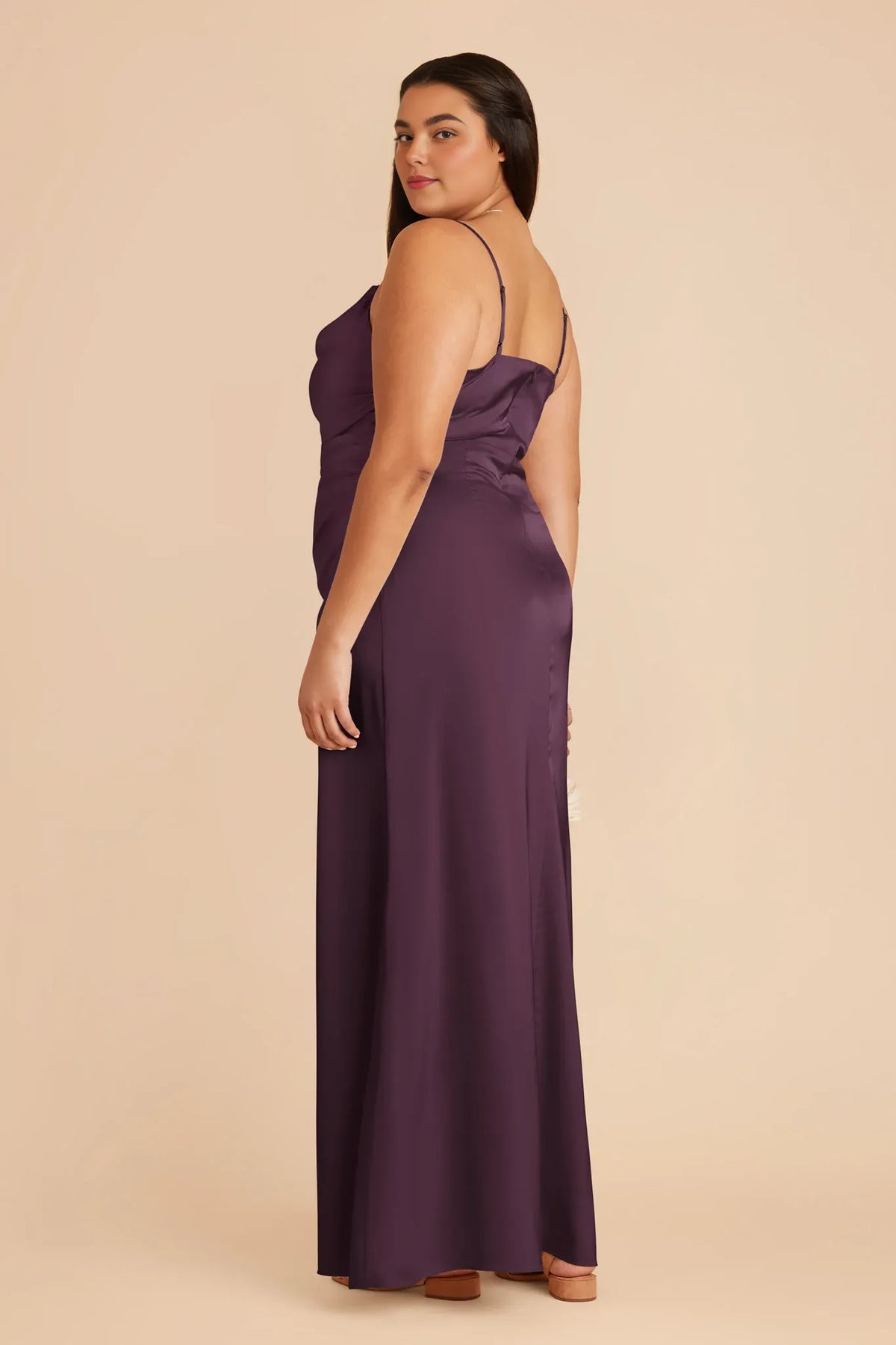 Plum Spaghetti Strap Satin Pleated Floor-Length Wedding Dress - Chloe Dress