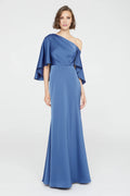 Blue Mermaid One-Shoulder Satin Floor-Length Evening Dress - Chloe Dress