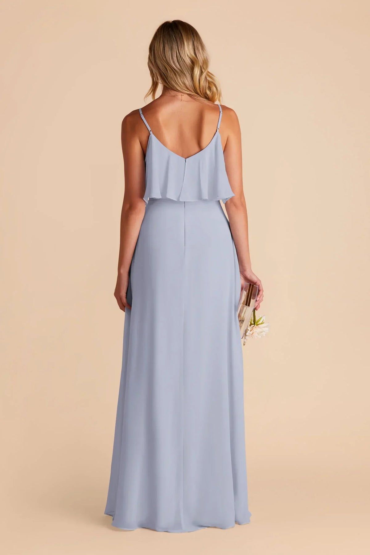 Blue Spaghetti Strap Chiffon Ruffled Mini Evening Gown - Chloe Dress