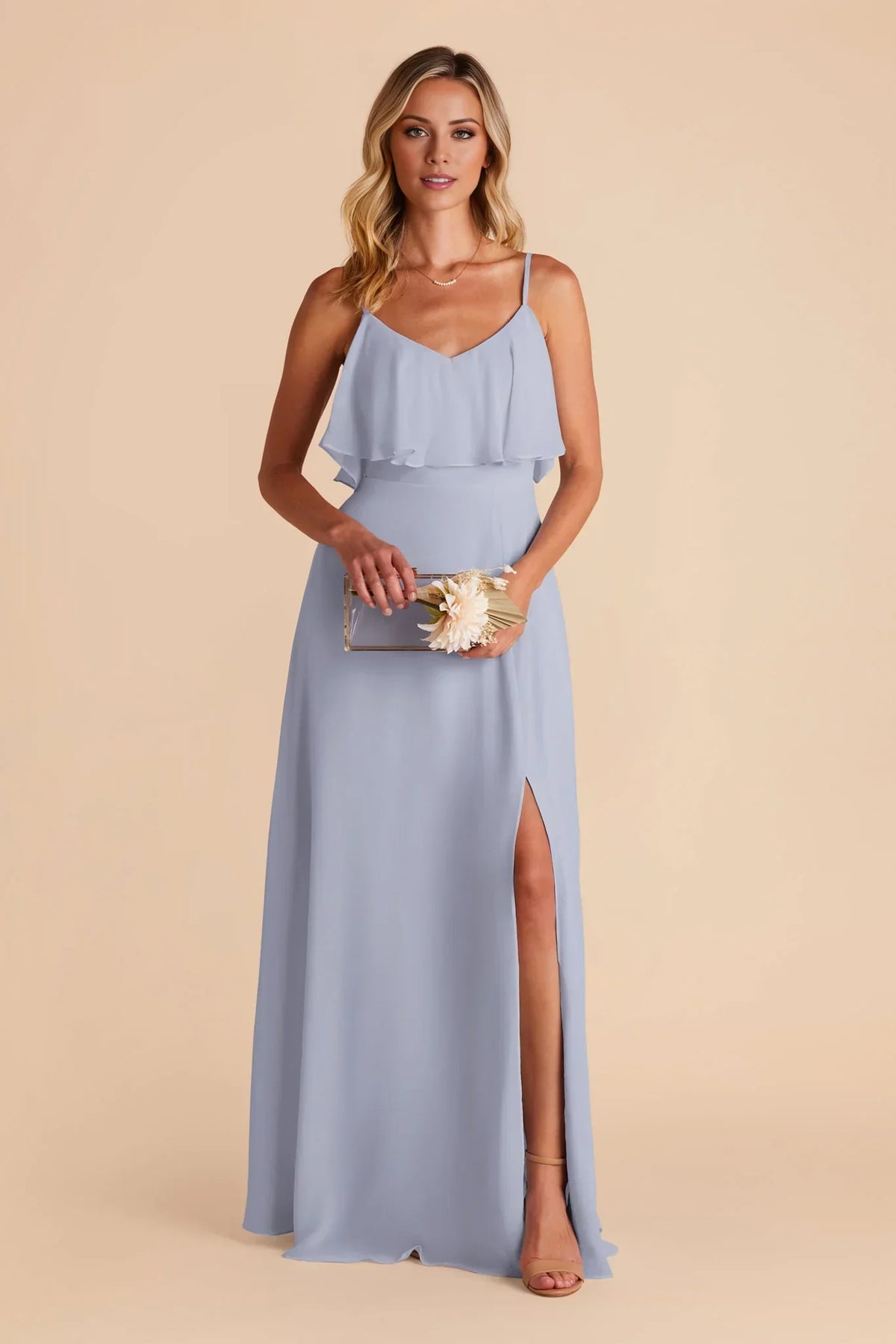 Blue Spaghetti Strap Chiffon Ruffled Mini Evening Gown - Chloe Dress