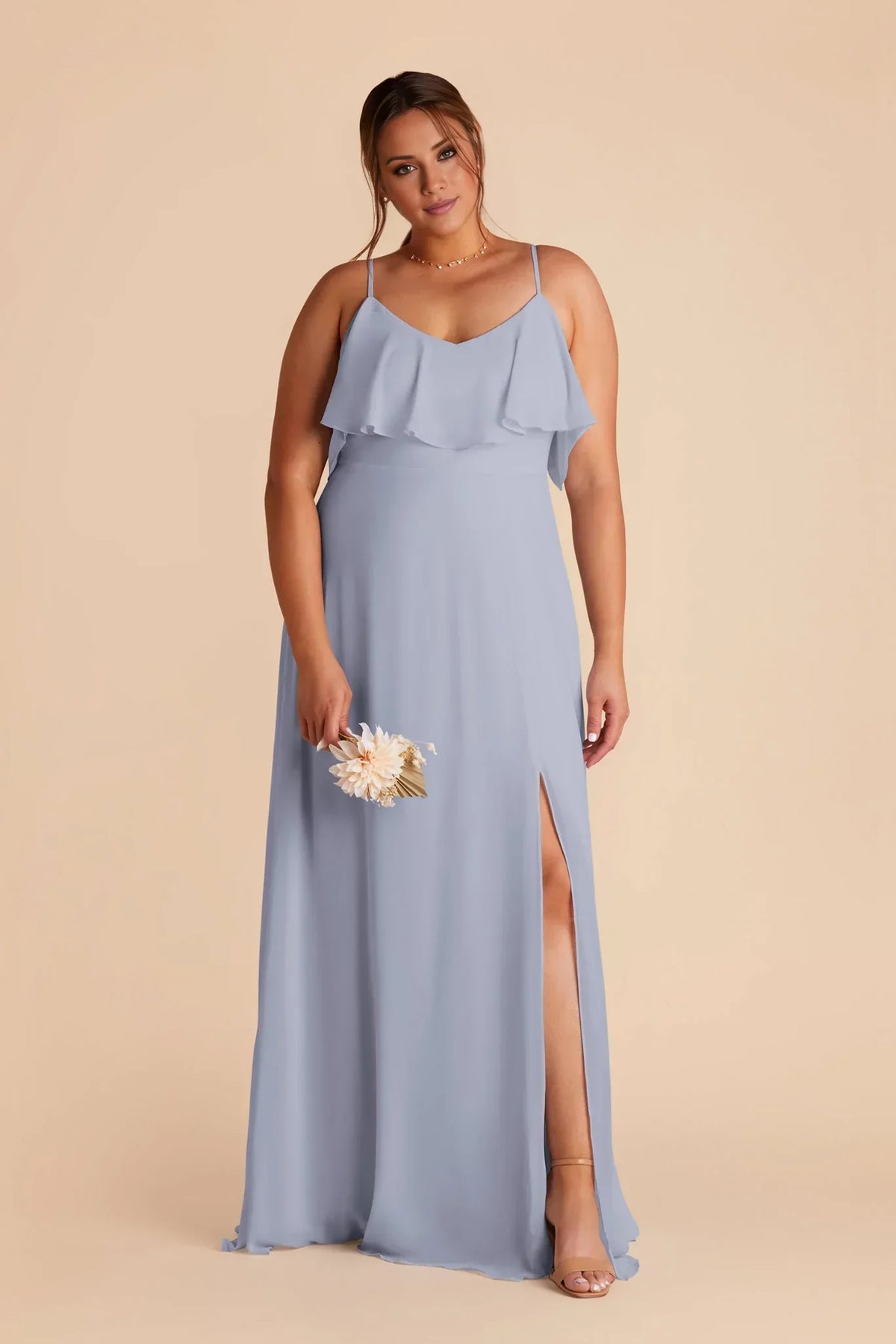 Blue Spaghetti Strap Chiffon Ruffled Mini Evening Gown - Chloe Dress