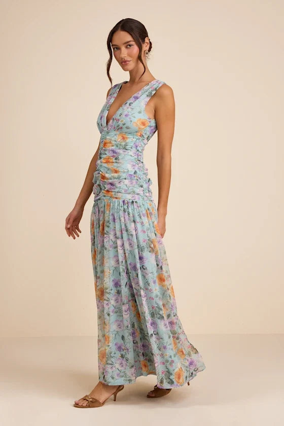 V-Neck Chiffon Sleeveless Floor-Length Evening Dress - Chloe Dress