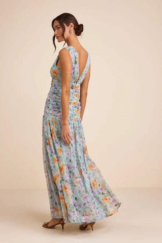 V-Neck Chiffon Sleeveless Floor-Length Evening Dress - Chloe Dress