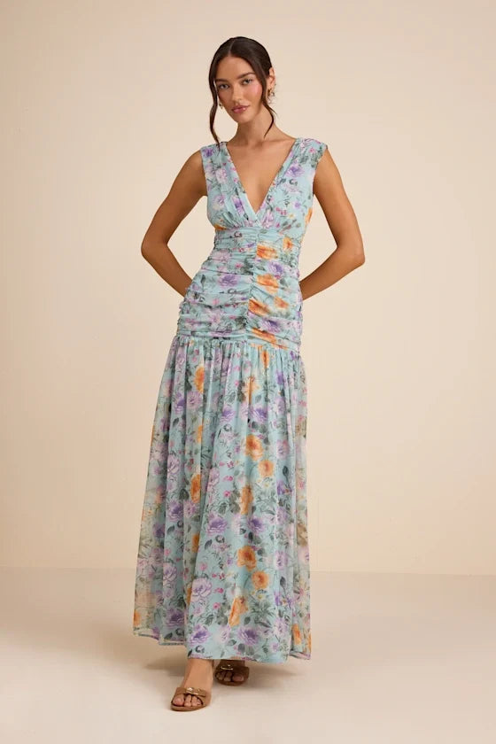 V-Neck Chiffon Sleeveless Floor-Length Evening Dress - Chloe Dress