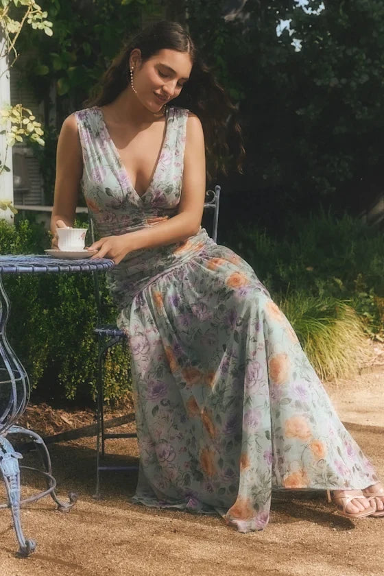V-Neck Chiffon Sleeveless Floor-Length Evening Dress - Chloe Dress