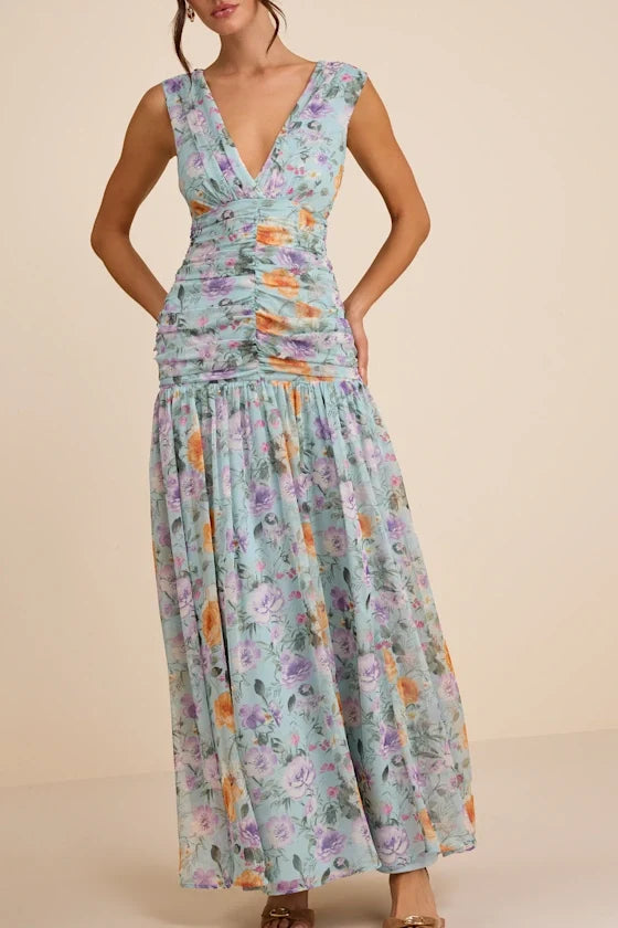 V-Neck Chiffon Sleeveless Floor-Length Evening Dress - Chloe Dress