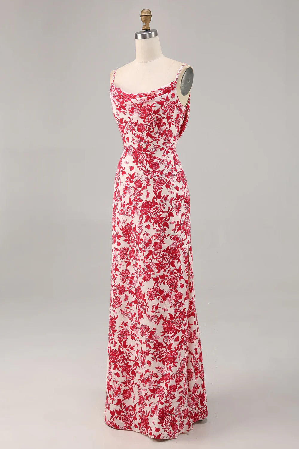 Cowl Neck Satin High Slit Floor-Length Dress - Chloe Dress