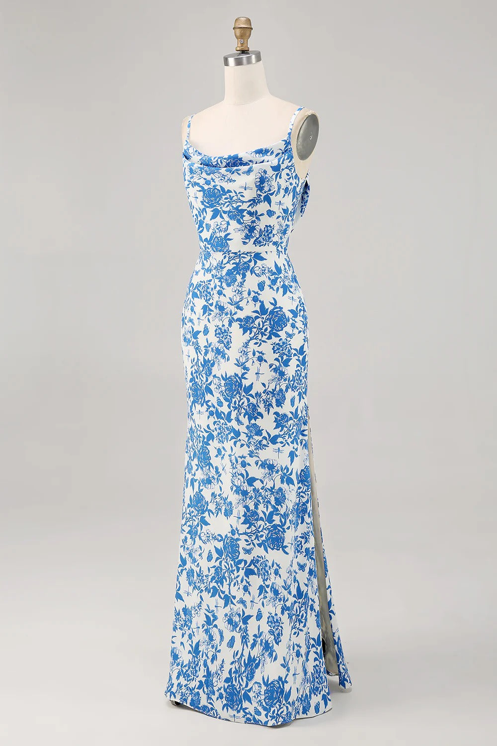 Cowl Neck Satin High Slit Floor-Length Dress - Chloe Dress