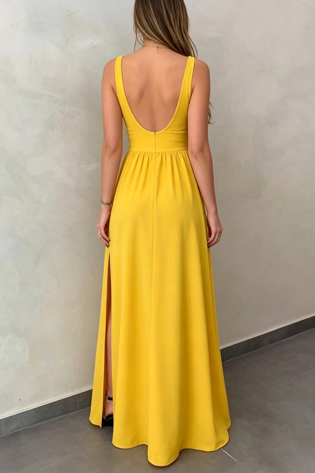 A-Line V-Neck Sleeveless High Slit Floor-Length Evening Dress - Chloe Dress