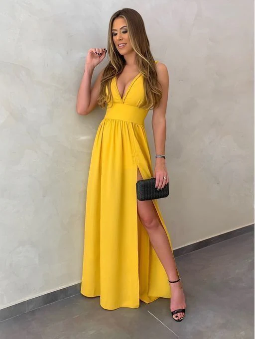 A-Line V-Neck Sleeveless High Slit Floor-Length Evening Dress - Chloe Dress