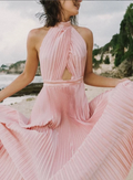 A-Line Halter Sleeveless Pleated Floor-Length Evening Dress - Chloe Dress