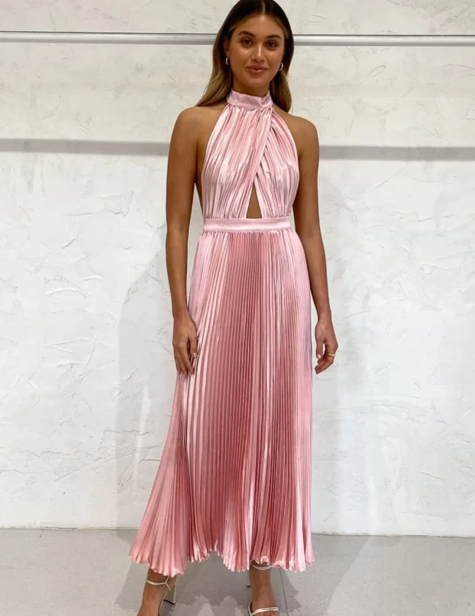 A-Line Halter Sleeveless Pleated Floor-Length Evening Dress - Chloe Dress