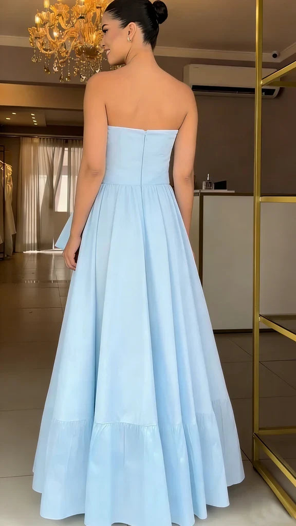 Light Blue A-Line Strapless Ruffled Floor-Length Evening Dress - Chloe Dress