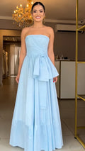 Light Blue A-Line Strapless Ruffled Floor-Length Evening Dress - Chloe Dress