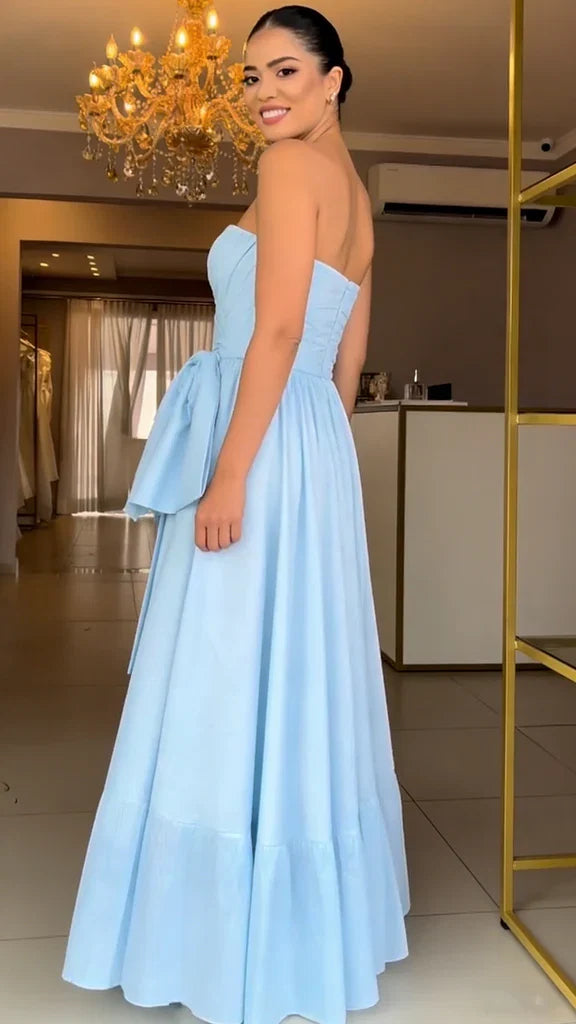Light Blue A-Line Strapless Ruffled Floor-Length Evening Dress - Chloe Dress