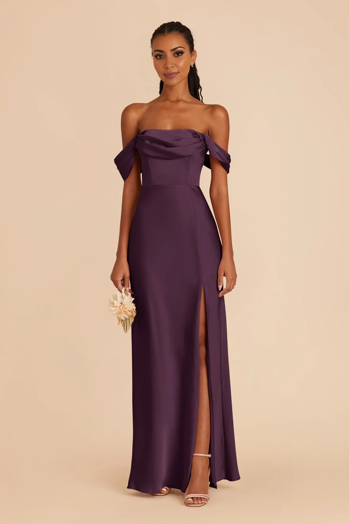 Plum Satin Sleeveless Floor-Length Wedding Dress - Chloe Dress