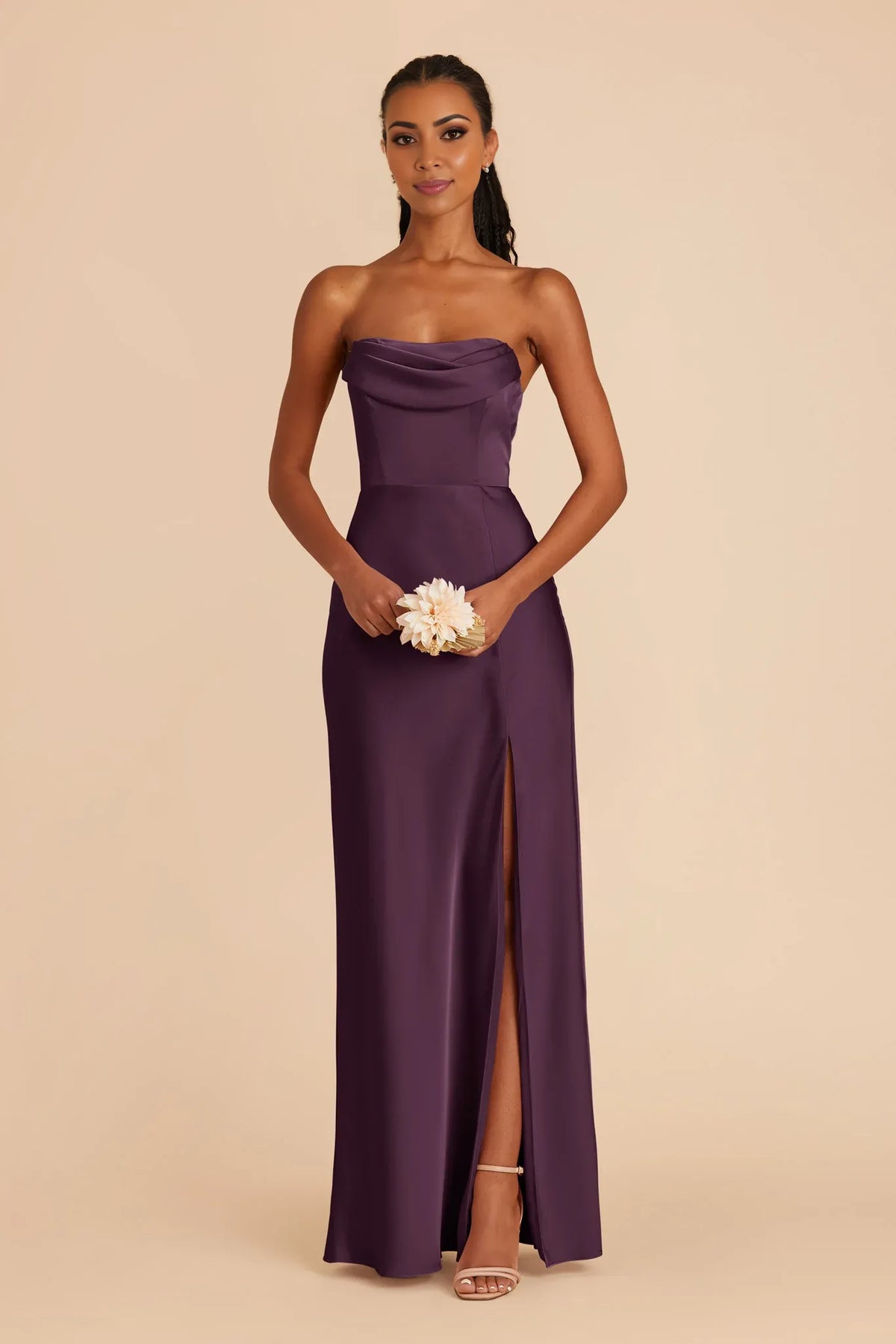 Plum Satin Sleeveless Floor-Length Wedding Dress - Chloe Dress