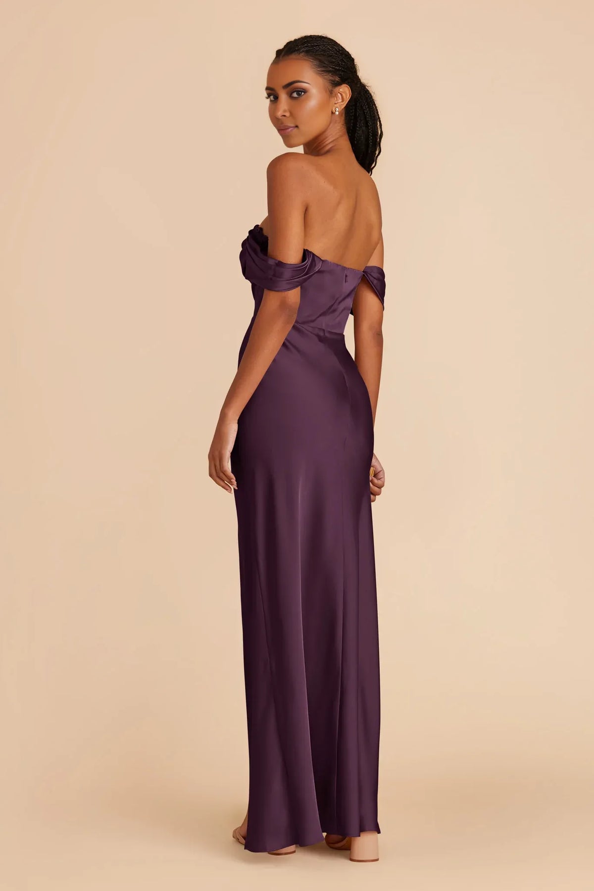 Plum Satin Sleeveless Floor-Length Wedding Dress - Chloe Dress