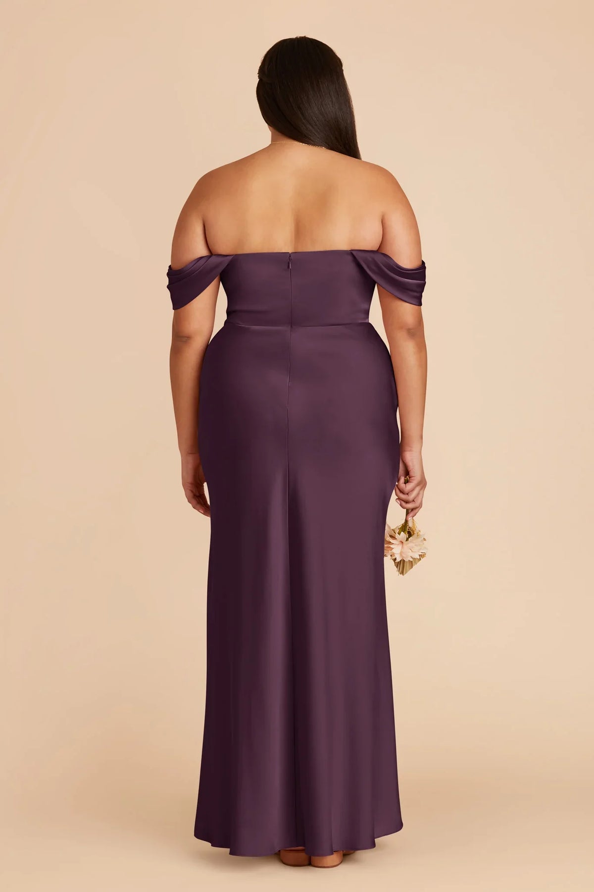 Plum Satin Sleeveless Floor-Length Wedding Dress - Chloe Dress