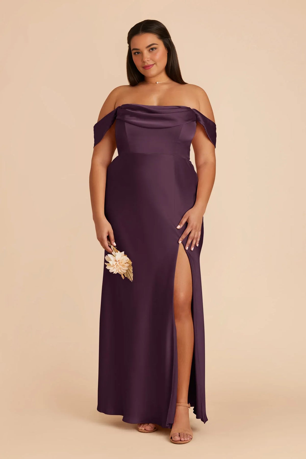 Plum Satin Sleeveless Floor-Length Wedding Dress - Chloe Dress