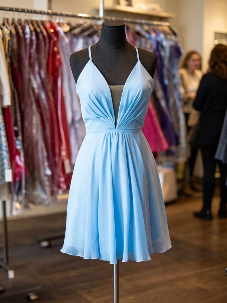 Spaghetti Strap Chiffon Open Back Mini Formal Dress - Chloe Dress