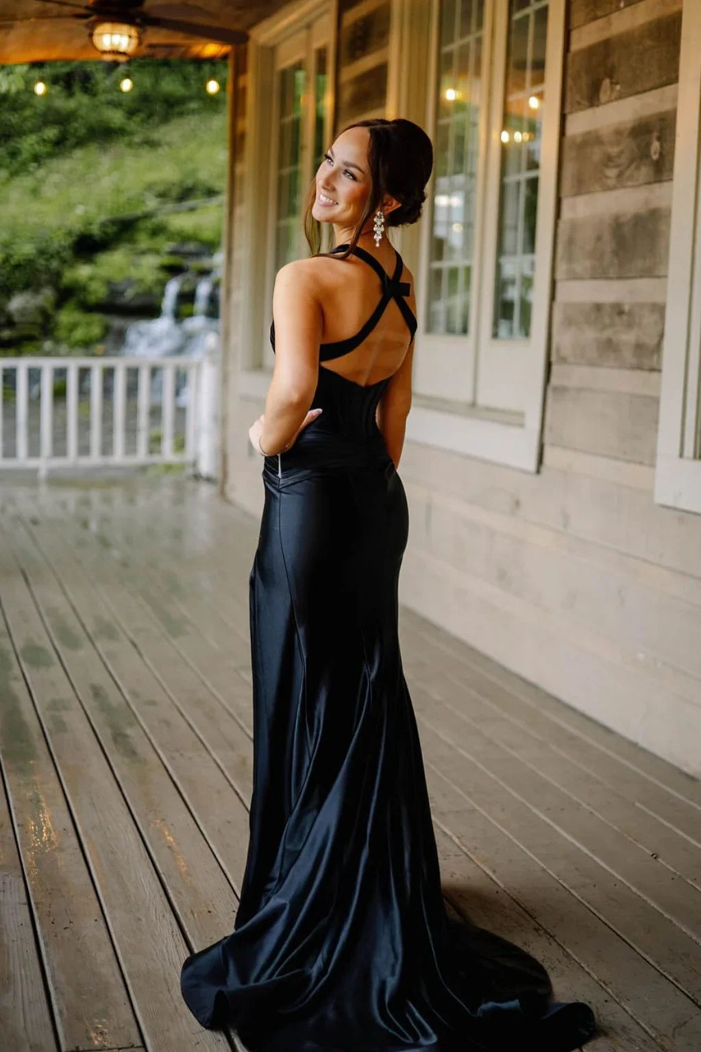 Halter Satin Sleeveless High Slit Evening Dress - Chloe Dress