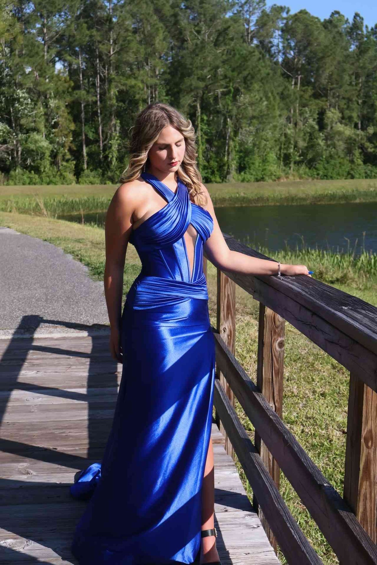 Halter Satin Sleeveless High Slit Evening Dress - Chloe Dress
