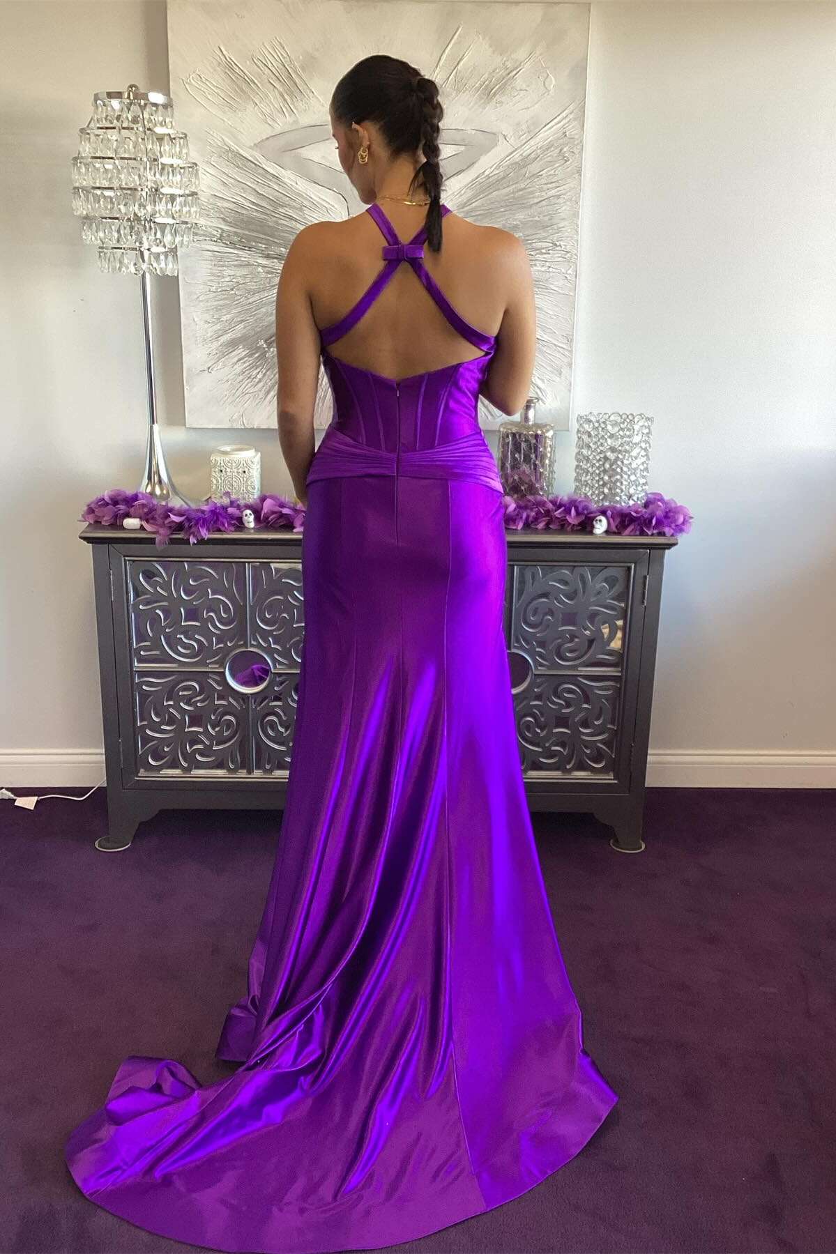 Halter Satin Sleeveless High Slit Evening Dress - Chloe Dress