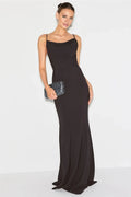 Black Mermaid Spaghetti Strap Sleeveless Floor-Length Evening Dress - Chloe Dress
