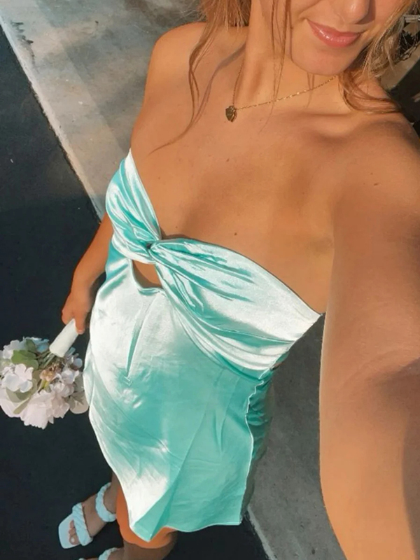 Mint Bodycon Strapless Satin Cutout Mini Homecoming Dress - Chloe Dress