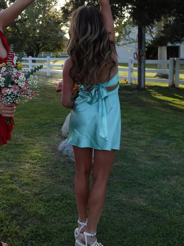 Mint Bodycon Strapless Satin Cutout Mini Homecoming Dress - Chloe Dress
