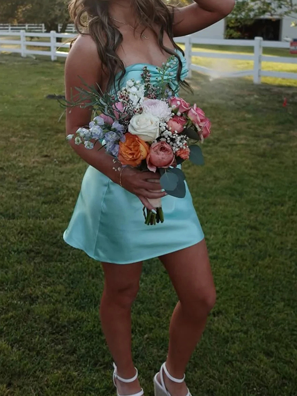 Mint Bodycon Strapless Satin Cutout Mini Homecoming Dress - Chloe Dress