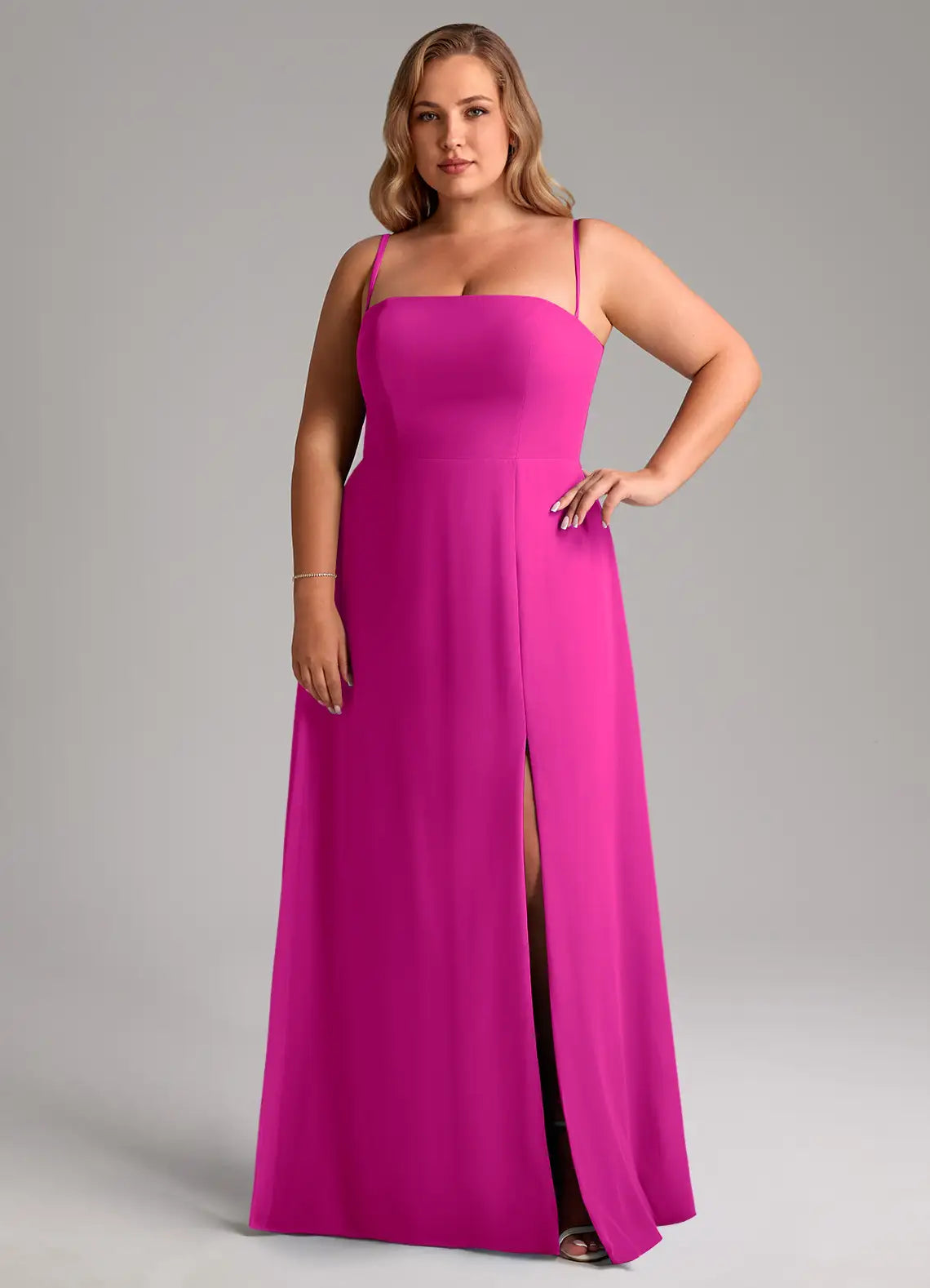 Spaghetti Strap Crepe High Slit Wedding Dress - Chloe Dress