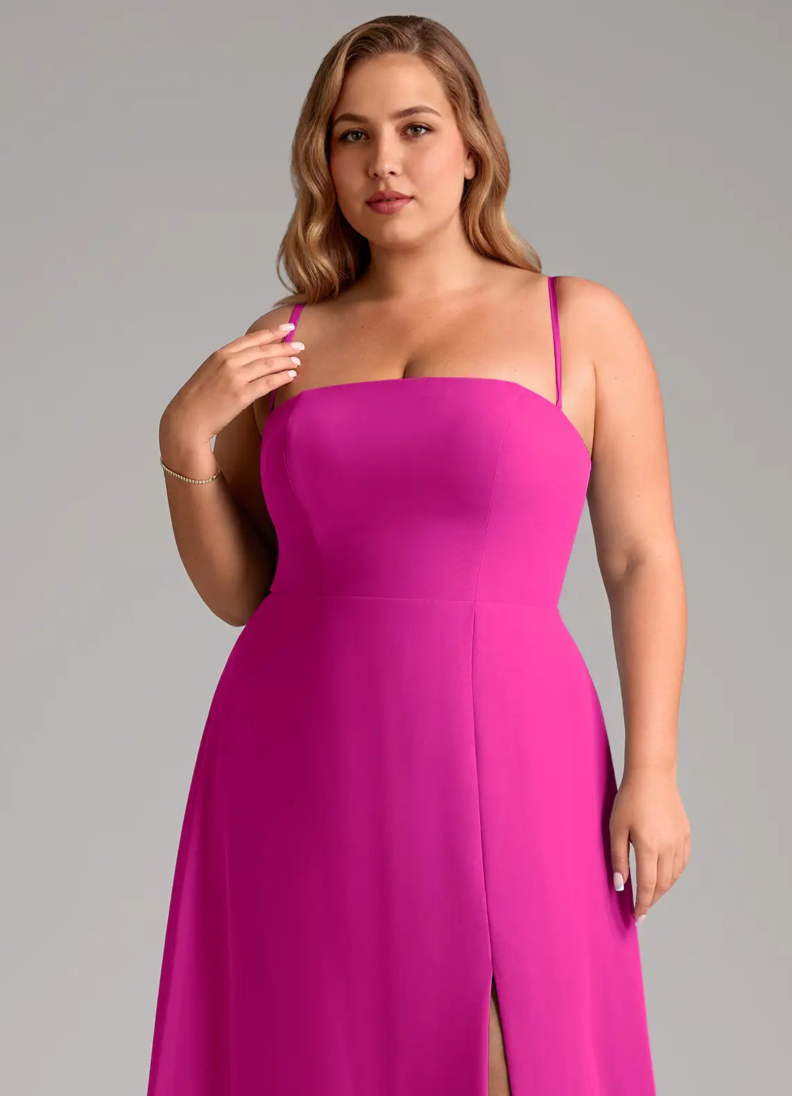 Spaghetti Strap Crepe High Slit Wedding Dress - Chloe Dress