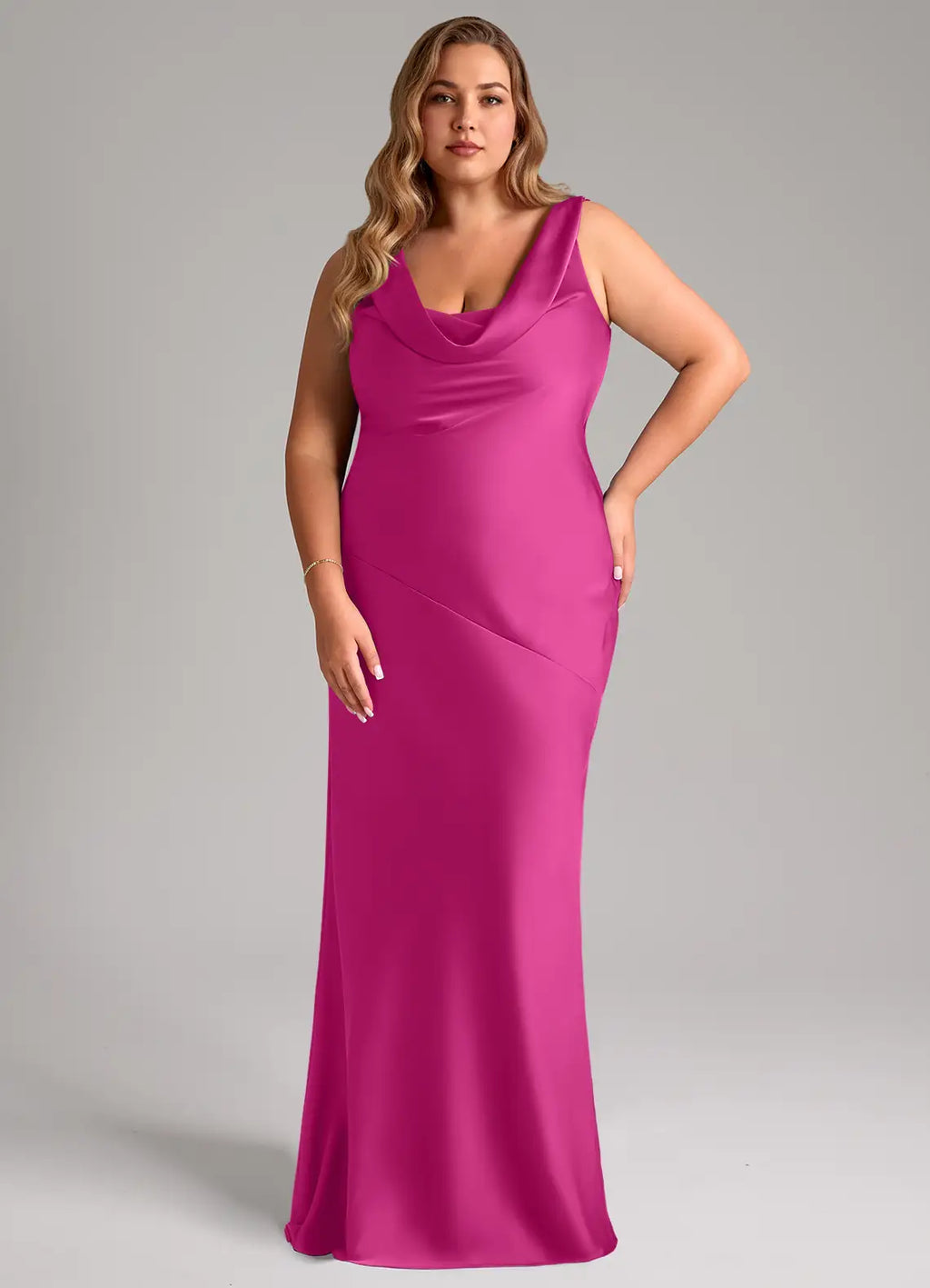 Cowl Neck Satin Open Back Wedding Dress - Chloe Dress