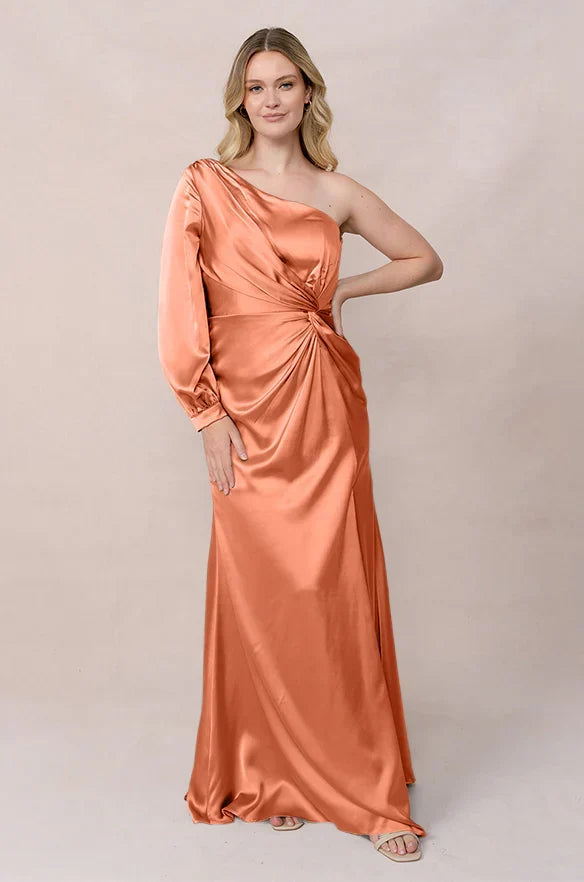 Mermaid One-Shoulder Long Sleeve High Slit Floor-Length Wedding Dress - Chloe Dress